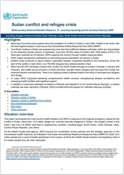 Sudan conflict and refugee crisis, Multi-country External Situation Report #9, covering the reporting period January-February 2025