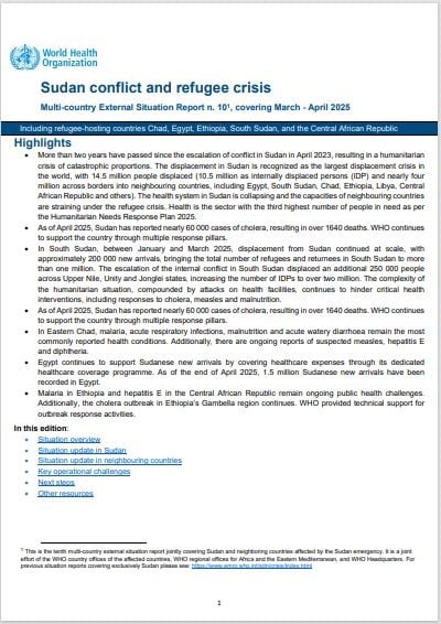 Sudan conflict and refugee crisis, Multi-country External Situation Report #10, covering the reporting period March-April 2025